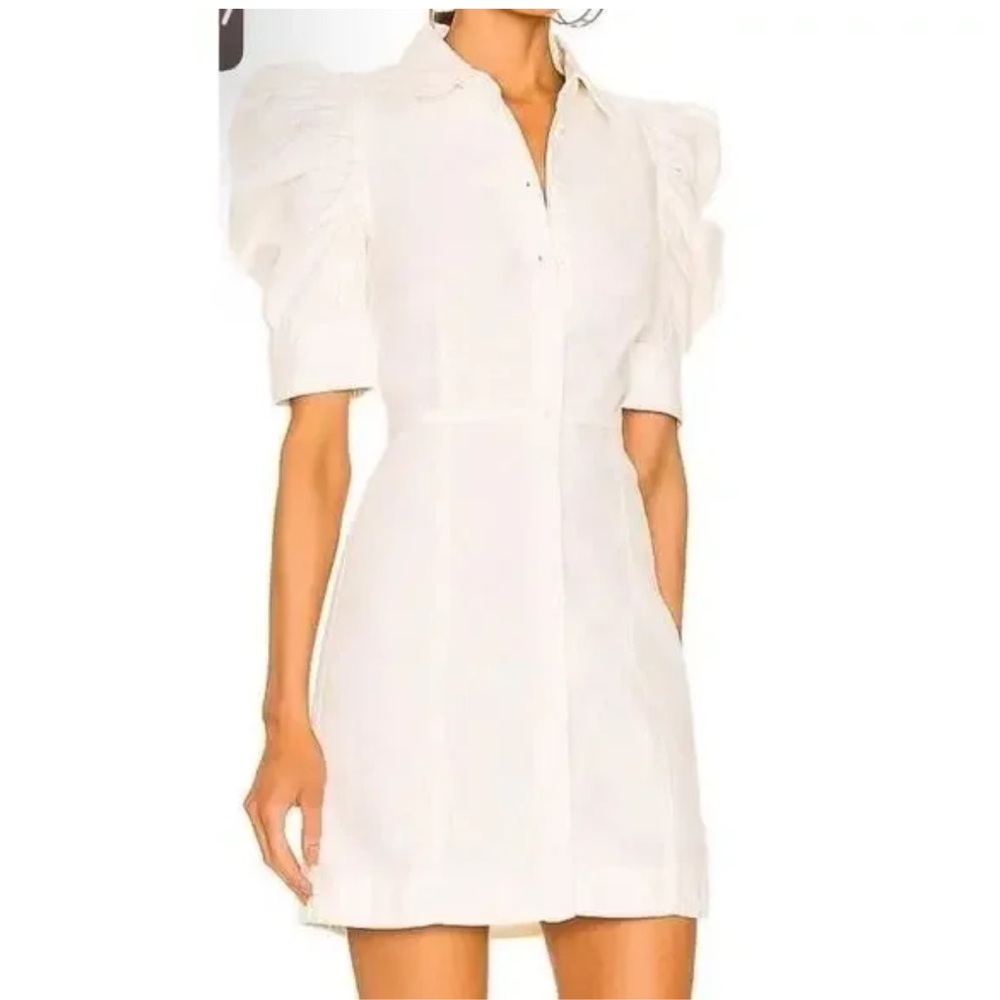 Frame Denim White Mini Dress with Puff Sleeves
